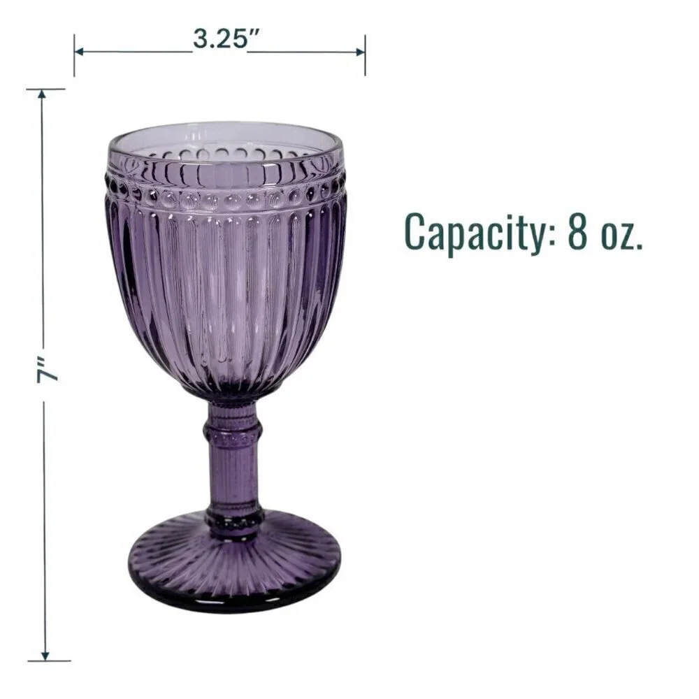 VTG Rosanna Wine Glasses 8 OZ Purple Mouth-Blown Thick Glass Fancy  2PCs